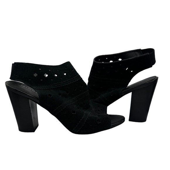 Franco Fortini Shoes - Franco Fortini Women Size 11 Black Suede Perforated Peep‎ Toe Heel Booties Party